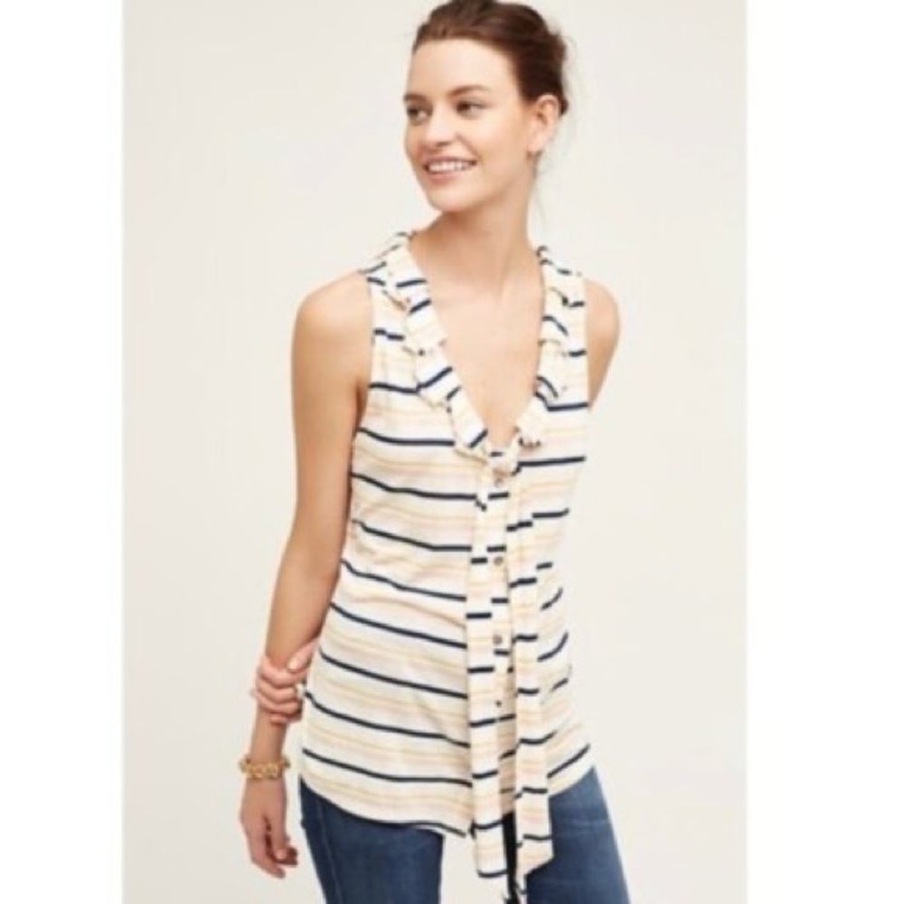 Anthropologie Striped Ruffle Tank